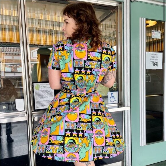 Nooworks Leah Dreyfus Print Fit and Flare Mini Dress S - Picture 2 of 9